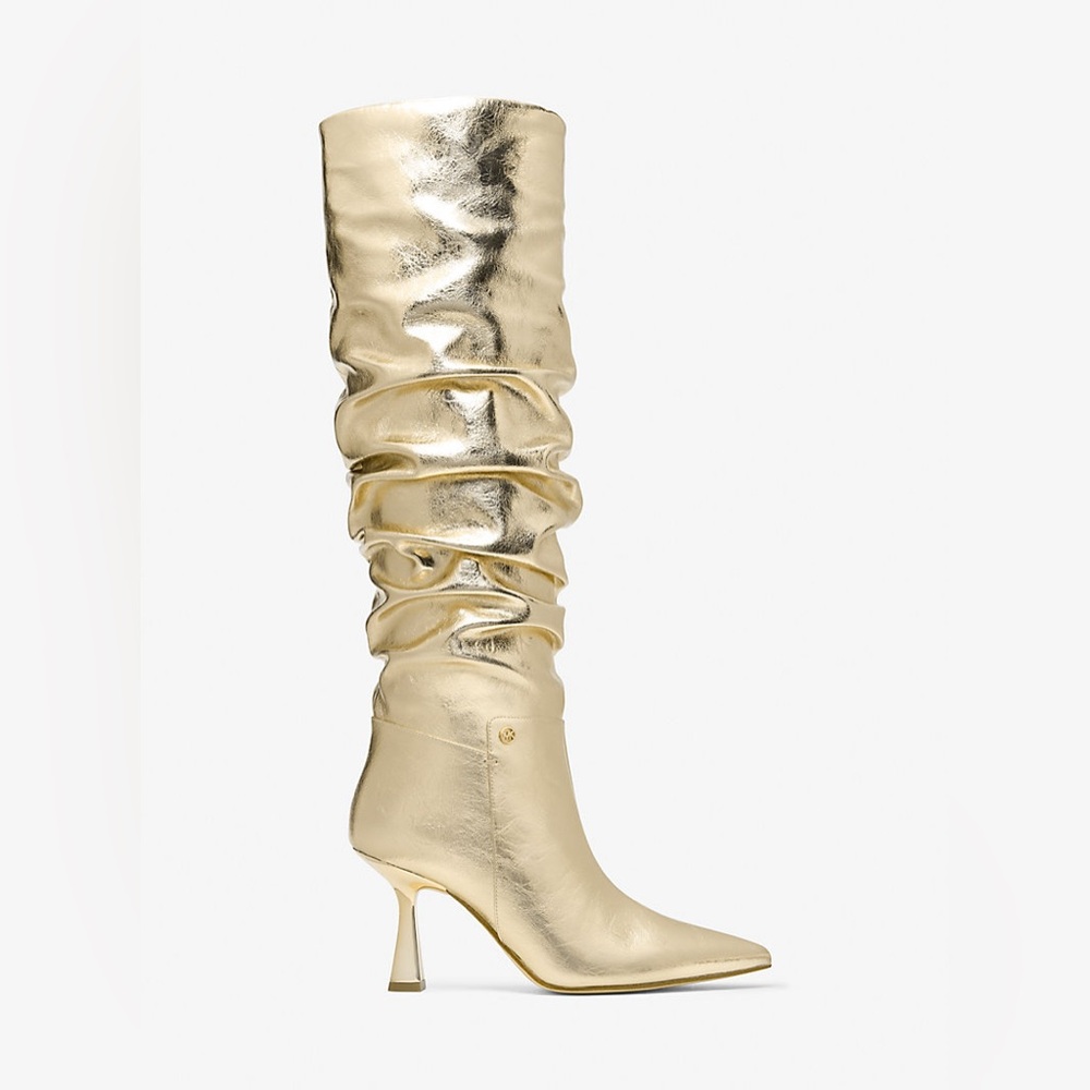 Michael Kors Women Amali Crackled Metallic Boot Shoes Pale Gold 5.5
